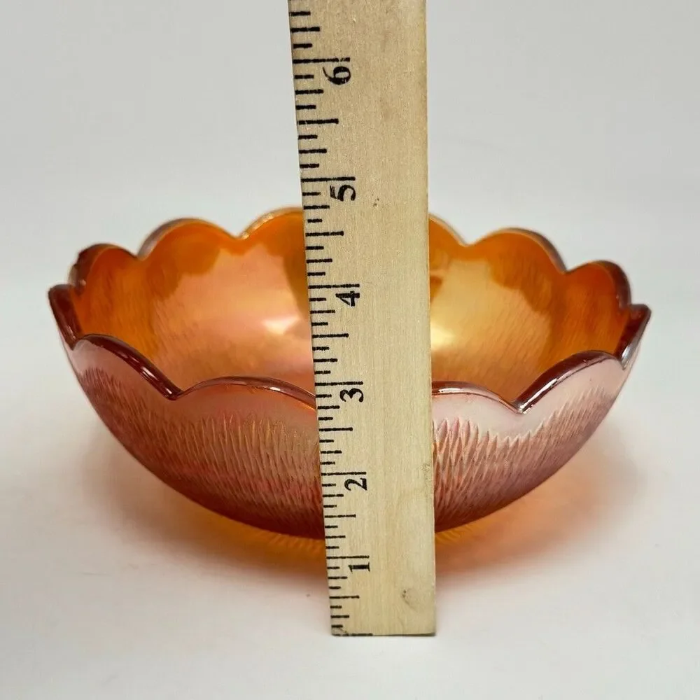 Vintage Jeanette Iridescent Orange Marigold Carnival Glass Scalloped Bowl